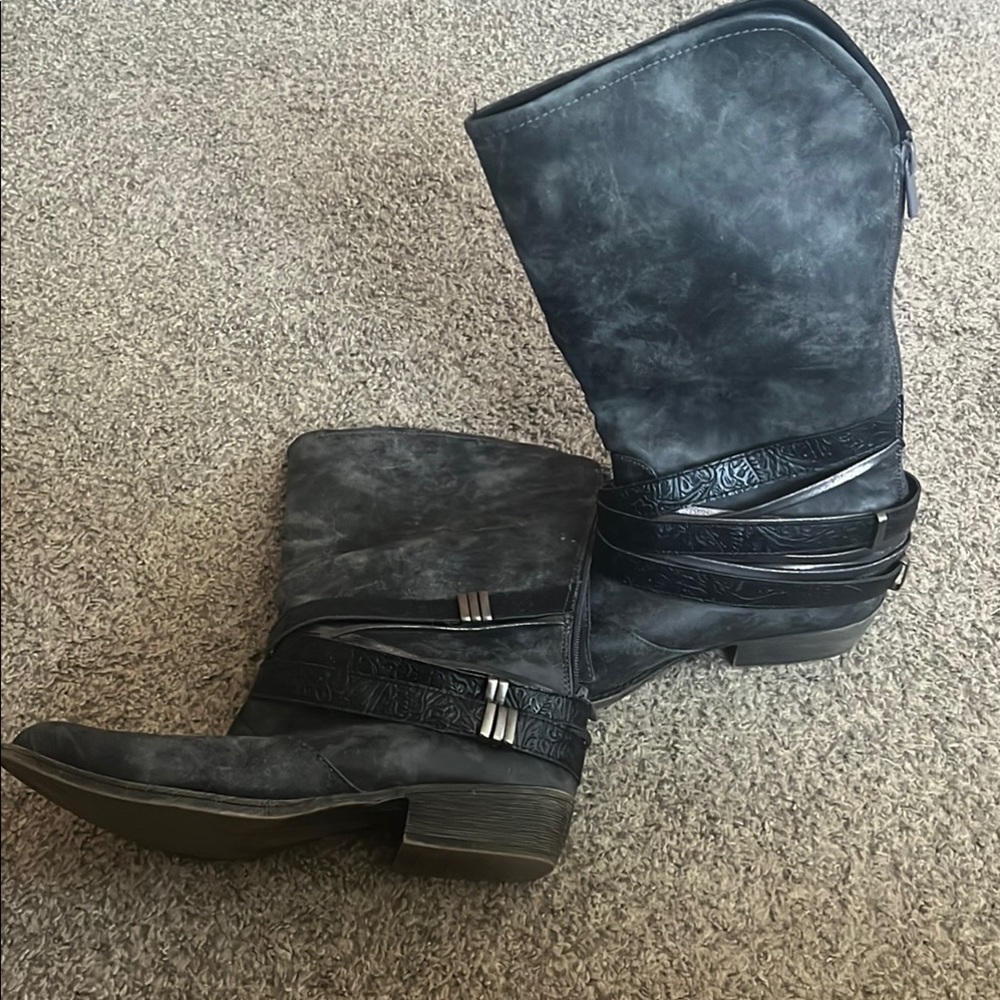 Cato Black Heeled Boots with Vegan Leather